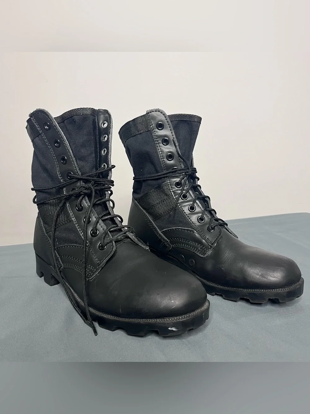 Ro-Search Black Leather Combat Boots Size 10R Army Military Jump Boots Grunge